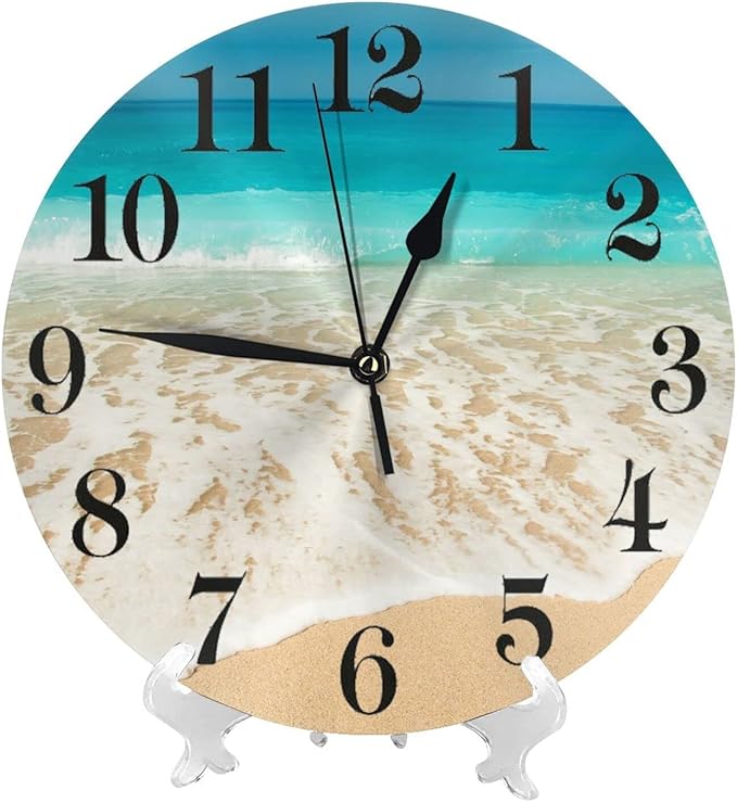 Ocean Beach Summer Theme Wall Clock Battery Operated Silent Round Clock Wall Decor for Home Office School, 12 Inch