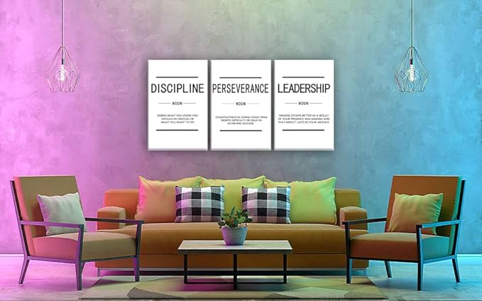 Inspirational Canvas Wall Art Painting Office Decor Posters Prints Inspiring Discipline Perseverance Leadership Noun Motivational Picture for Wall Art Decor Home Framed Ready to Hang[72''Wx 36''H]