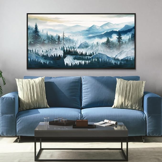 Wapluam Large Black Framed Wall Art For Living Room Abstract Wall Decor For Bedroom Office Inspiration Pictures Fog forest Wall Painting Canvas Art Prints Artwork Ready To Hang Home Decorations