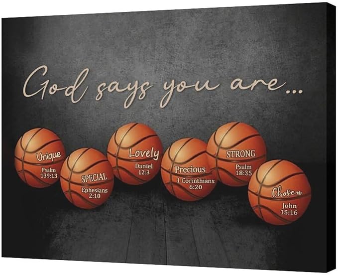 Inspirational Basketball Boys Room Wall Art Motivational Sports Basketball Pictures Wall Decor God Says You Are Canvas Print Painting Modern Home Artwork For Dorm Gym Bedroom Framed 24"x20"