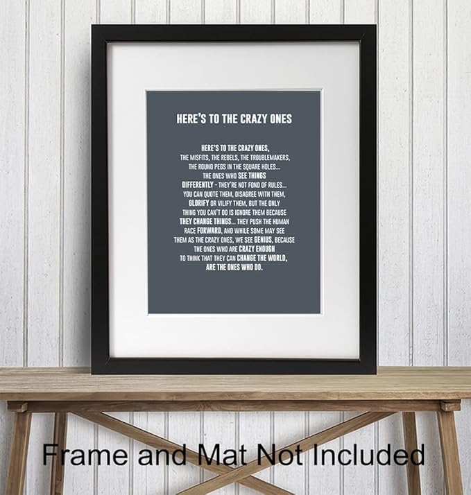 Heres to the Crazy Ones Entrepreneurial Motivational Quote -8x10 Art Print, Home Decor - Inspirational Wall Art Poster - Unique Room Decorations for Office, Den - Gift for Entrepreneur, Boss