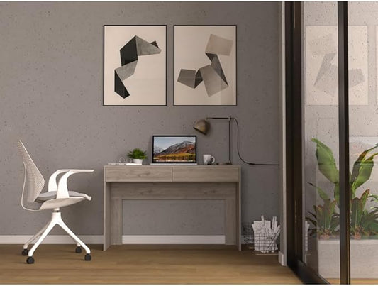 Computer Desk with Two Drawers Writing, Light Gray