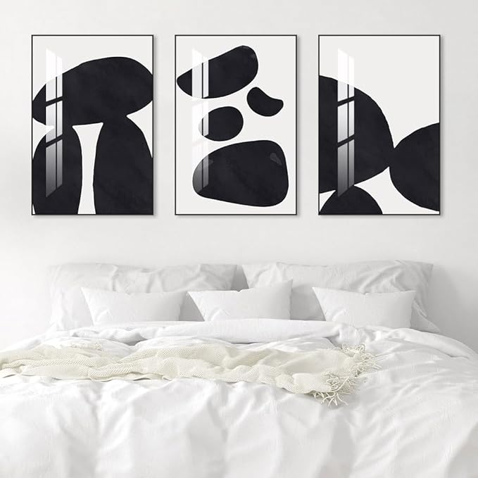 Abstract Wall Art Prints, Framed Wall Art for Living Room, Bedroom, Dining Room, Nursery, Office, Kitchen, Bathroom (Black, 24"X 32" X 3 panel)