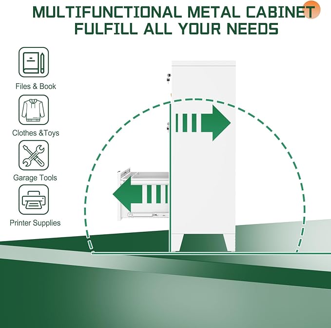 3 Drawer File Cabinet with Lock, Metal Lateral File Cabinets for Home Office, Steel Wide Filing Organization Storage Cabinets, Home Office Furniture for Hanging Files Letter/Legal/F4/A4 Size