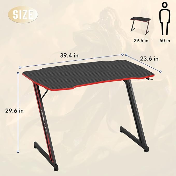 BestOffice 39" Gmaing Desk Computer Gaming Desk Z Shaped Gaming Workstation Ergonomic Gaming Table with Headphone Hook for Game Players (Red)