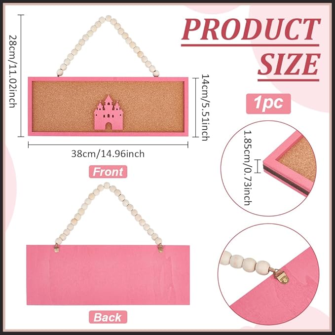 BENECREAT Rectangle Castle Pin Board Cork Board, 15x5 Inch Bulletin Display Board, Wall Mounted Cork Board for Brooch Pin Collection Display Office Home Bedrooms (Deep Pink)