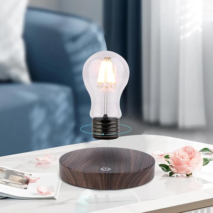 VGAzer Magnetic Levitating Floating Wireless LED Light Bulb Desk Lamp for Unique Gifts, Room Decor, Night Light, Home Office Desk Decor (Round Wooden Base A)