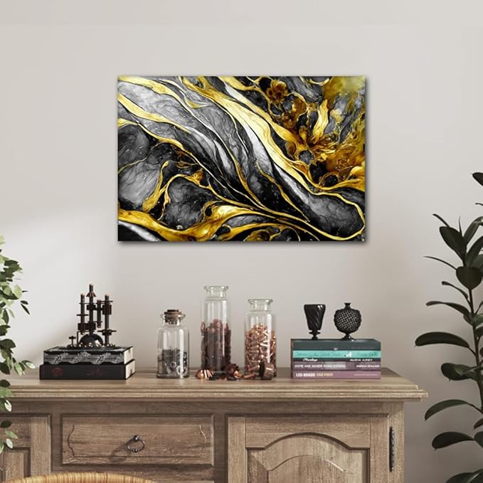 Wall Art Canvas Decor Abstract Marble Art Poster 1 Panel Modern Realistic Watercolor Painting Picture Prints on Canvas for Men Lady Living Room Decoration Stretched and Framed Ready to Hang 36x24 in