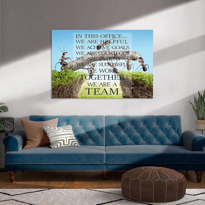 Framed Inspirational Canvas Wall Art Easy to Hang Modern Gallery-Wrapped Ants Constructing Bridge Teamwork Posters and Prints Stretched for Home Office Decor - 28''Wx44''H