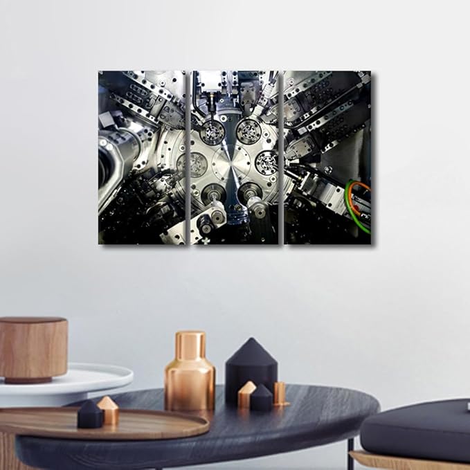 Art Work for Home Walls Machine Tools Wall Decor 3 Panel Wall Art Canvas Prints Wall Art CNC Machine Tool Wall Decor Canvas Art Posters & Prints Wall Decor for Living Room Bedroom, 36x24 Inch