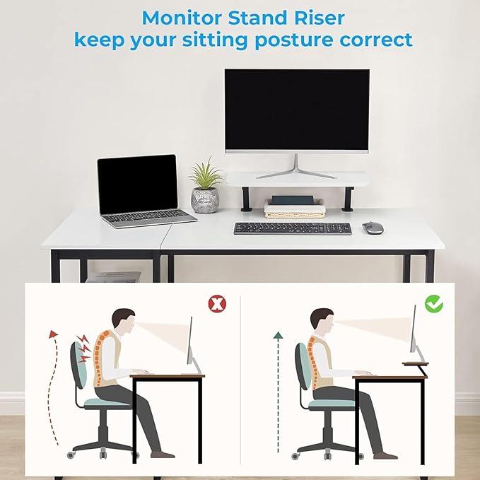 GreenForest Computer Desk with Monitor Stand,47 inch Home Office Desk with Reversible Storage Shelves,Modern Writing Desk Study PC Laptop Work Table,White