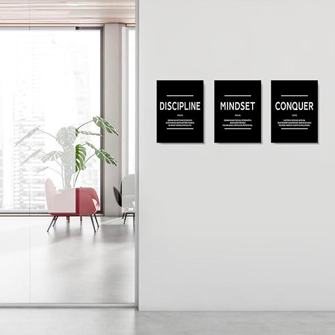 LMGOV Motivational Office Wall decor for Men, 12" x16" Mindset Wall Art for Bedroom, Black and White Canvas Painting for Bathroom, Positive Poster for Dorm, College, Gym
