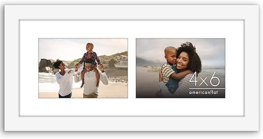 Americanflat 4x6 Double Picture Frame with Shatter-Resistant Glass - Fits Two 4x6 Photos or use as One 6x14 Frame - Signature Collection - Collage Frames for Tabletop and Wall Display - White