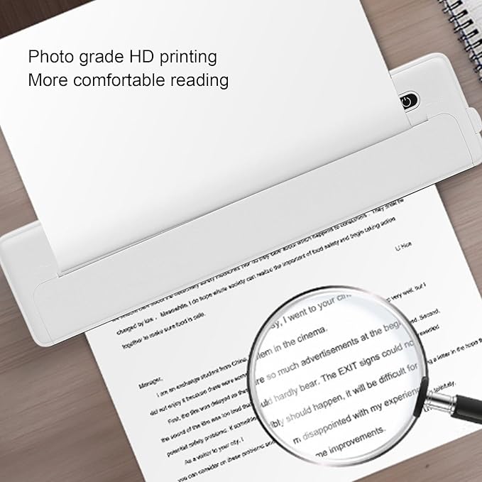ZJchao Portable A4 Thermal Printer Inkless Mobile Printer for Home and Office (White)