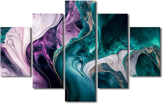 Abstract Marble Canvas Wall Art Decor 5 Panel Living Room Canvas Art Modern Abstract Waves Canvas Poster Artwork Prints for Men Lady Home Wall Decor Stretched and Framed Ready to Hang 60x40 in