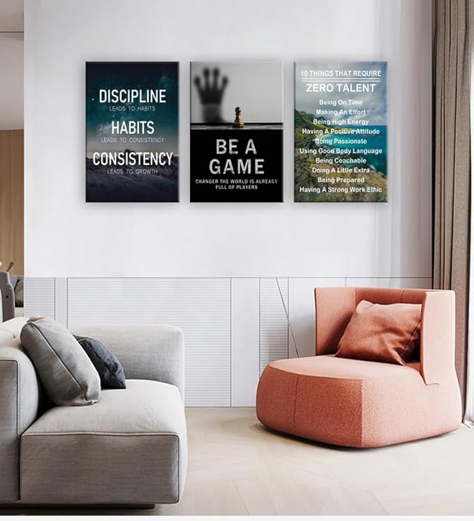 Discipline Habits Consistency Inspirational Wall Art Motivational Quote Canvas Be A Game Changer Print Positive Speech Quotes Canvas Painting Office Wall Decor Framed Artwork [48" W X 24" H]