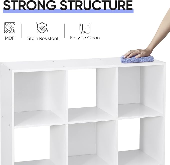 SUPER DEAL 9 Cube Storage Organizer 11 inch Cube Storage Shelf 3 x 3 Wood Bookcase Display Bookshelf with 5 Removable Back Panels for Kids Children Home, Office, Bedroom, Living Room, White