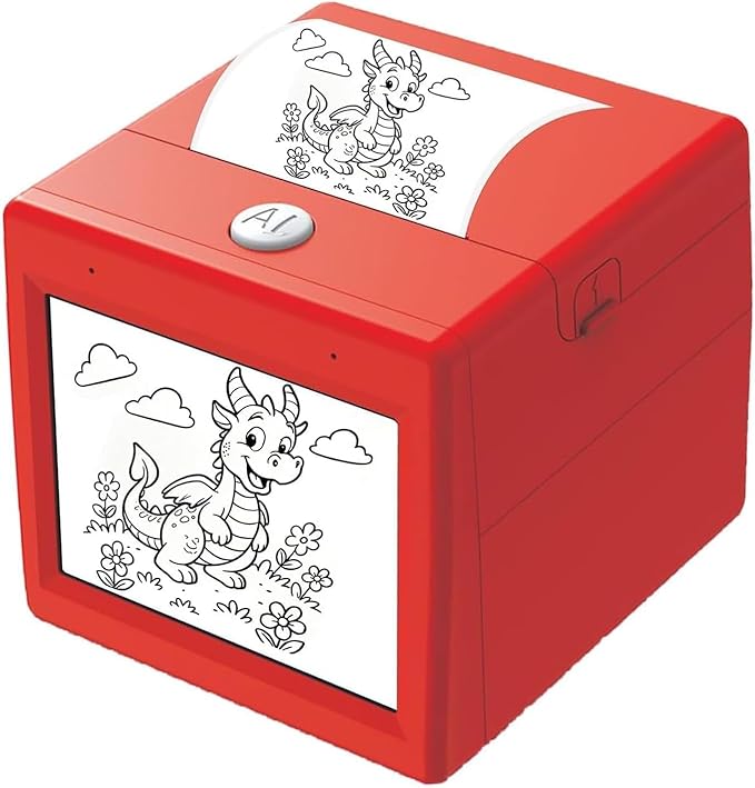 AI Sticker Box Printer, Smart AI Voice Mini Thermal Label Printer with Preview Display, Inkless Portable Sticker Maker for Home Office Study DIY Projects, 2 Paper Rolls Included (A Red)