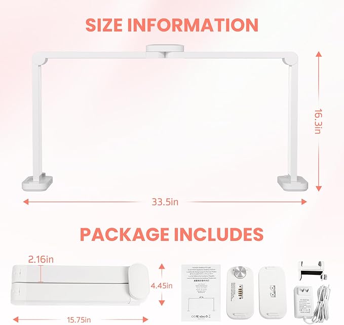 Half Moon Light for Nail Desk with Phone Holder, Large Square Nail Lamp for Desk, Professional Manicurist Desktop Lamp, LED Light Suitable for Manicures, Tattoos, and Sewing, White