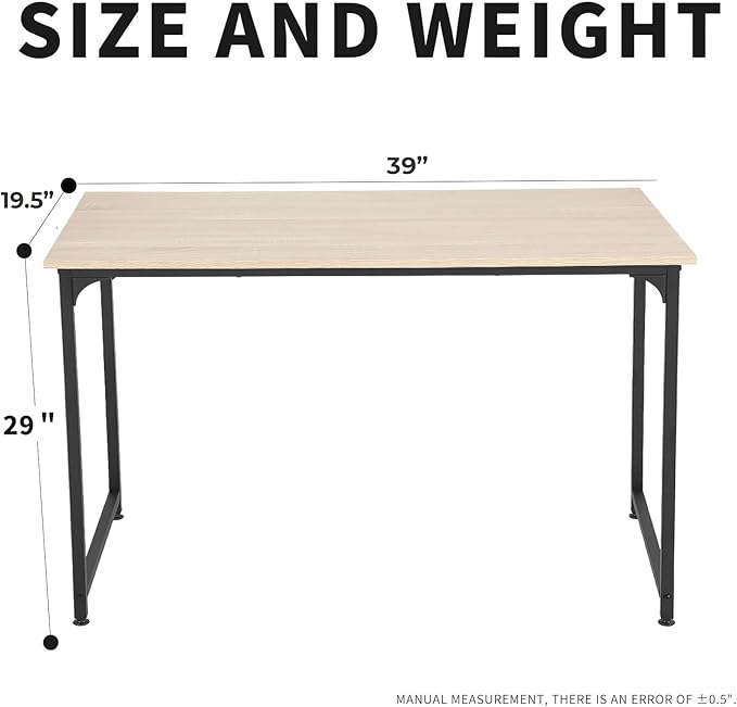 NChanmar 39 Inch Computer Desk, Office Desk Gaming Desk with Metal Frame, Writing Workstation for Home Office, Space Saving Computer Table for Small Space (Nature) 39x19.6x29