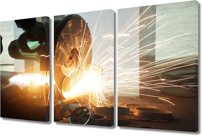 TUMOVO Machine Tools Paintings for Wall Decorations 3 Panel Wall Art Canvas Artwork Wall Decor Canvas Frame Art Prints Angular Grinding Machine Wall Art Modern Canvas Wall Art, 36x24 Inch