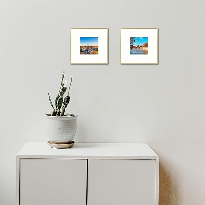 Golden State Art, Gallery Wall Frame Set of 6 - Gold 8x8 Aluminum Photo Frames with Mat for 4x4 Pictures - 8 x 8 inch Metal Frame with Real Glass Cover - Elegant Home or Office Decor