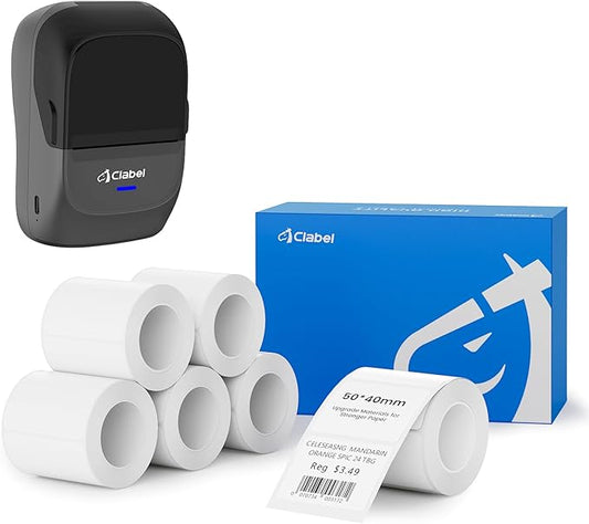 CLABEL Label Maker Machine with Tape 221B Inkless Label Printer Include 6 Rolls 1.96 * 1.57mm Labels Paper Handheld Barcode Printer for Retail School Office Organization Label Makers with APP Gray