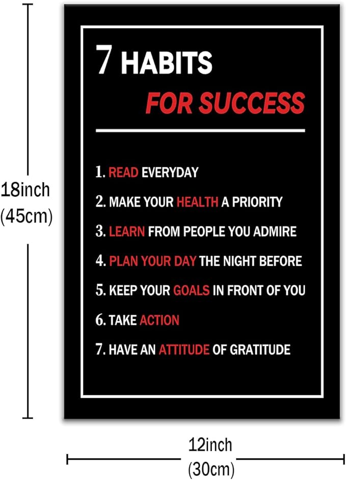 Inspirational Canvas Wall Art Poster 7 Habits For Success Inspirational Entrepreneur Quotes Painting Prints Inspiring Office Decor Modern Home Study Room Bedroom Gym Ready to Hang [12''Wx 18''H]