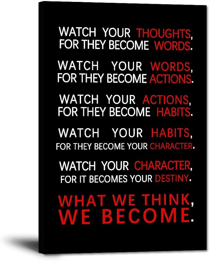 Inspirational Wall Art Motivational Classroom Posters Watch Your Thoughts Pictures Prints on Canvas Positive Entrepreneur Quotes Artwork Home Office Decor Stretched Framed Ready to Hang (18”Wx24”H)