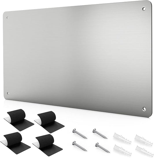 17.7" x 11.8" Stainless Steel Magnetic Board - Magnet Bulletin Board to Display Magnetic Letters Numbers Animal, Poetry, Spice Jars, Notes, Photos, Suitable for Wall, Refrigerator, Cubicle, Cabinet