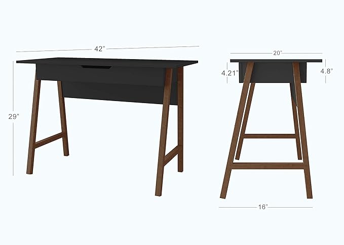 Modern Design Parma Small Desk for Bedroom, Black 42 Inch Writing Desk with Drawer, by Crafts and Comfort
