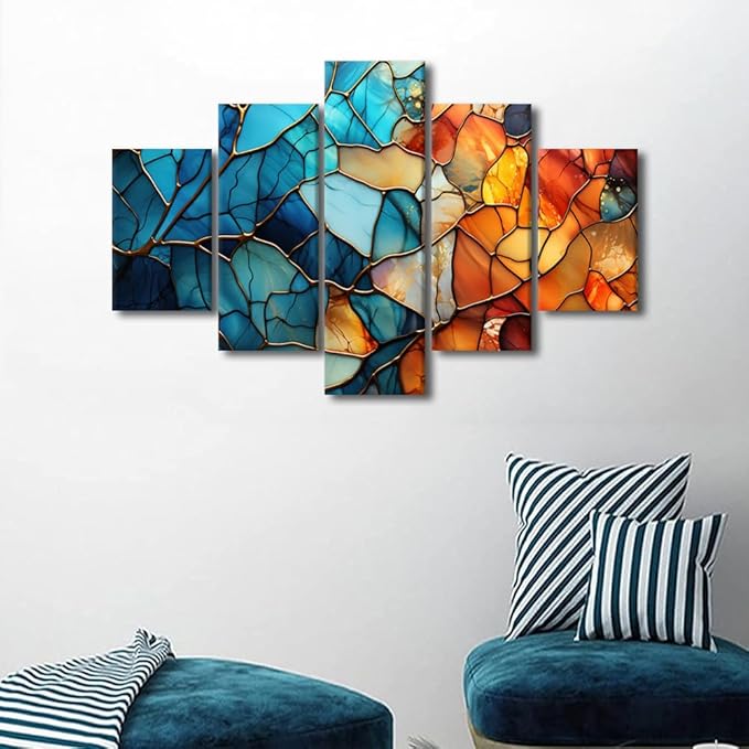 Canvas Wall Art Decor for Bedroom Mdoern Abstract Canvas Wall Art 5 Panel Home Wall Art Abstract Glass Window Painting Art Prints on Canvas for Men Living Room Decor Framed Ready to Hang 60x40 in