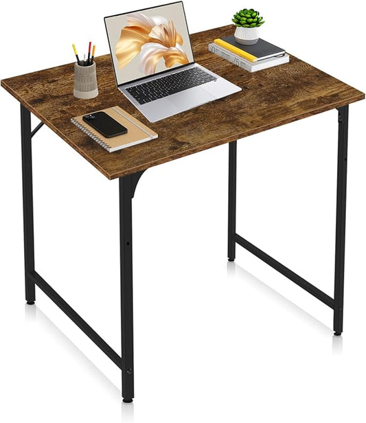 Computer Desk, 32 Inch Office Desk with Metal Frame, Home Office Desk, Modern Simple Style for Small Space Home Office, Living Room, Bedroom, Brown