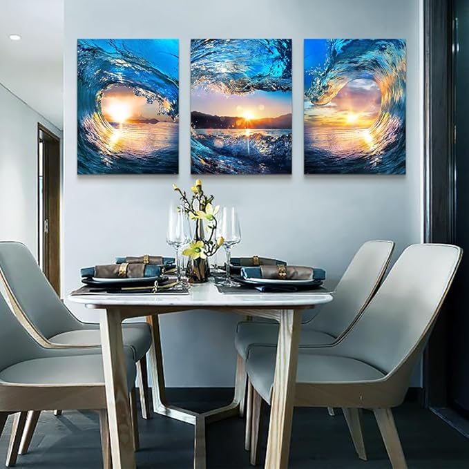 Lapremoly Wall Decor for Living Room & Bedroom - Canvas Wall Art - Ocean Waves Sunrise - Modern Bathroom Home Decoration - Ready To Hang - 16x24 in