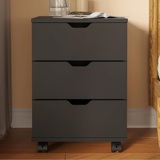 3 Drawer File Cabinet with Wheels, Heavy-Duty Steel Rolling Drawer Cabinet, Under Desk Filing Cabinet for Home Office Storage, 15.74" W x 15.74" D x 22.16" H (Black)