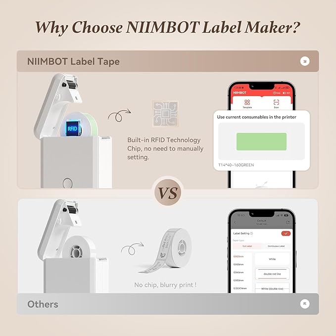 Label Maker D110 Bluetooth Thermal Label Maker Machine with Tape, Portable Inkless Label Printer Handheld & Rechargeable with Multiple Templates for Home Office, Compatible with iOS Android, White