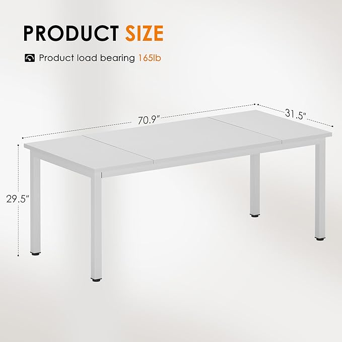 DlandHome Executive Office Desk - Large Computer Table, Study & Writing Desk Workstation for Home Office, 70.8 x 31.5 inch, White