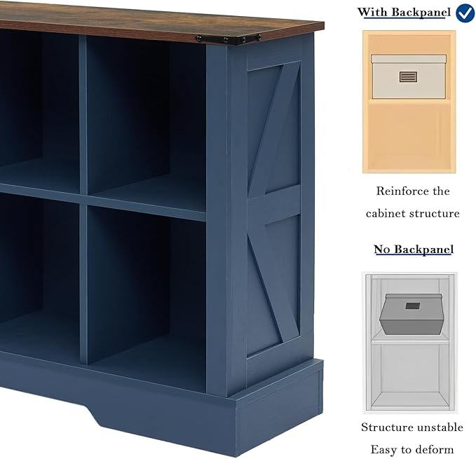 8 Cube Storage Organizer, 2 Tier Book Shelf with Led Lights, Farmhouse Book Shelves for Living Room, Horizontal Toy Storage Bookshelf, Wood Display Bookcase Cabinet for Bedroom, Office, Blue