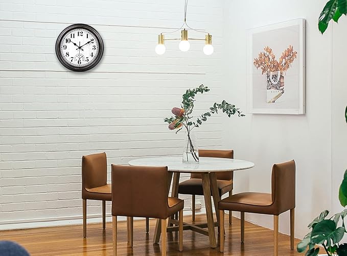 45MinST 12 Inch Indoor/Outdoor Retro Round Waterproof Wall Clock with Thermometer, Silent Non Ticking Battery Operated Quality Quartz Wall Clock Home/Patio Decor(Black Gold)