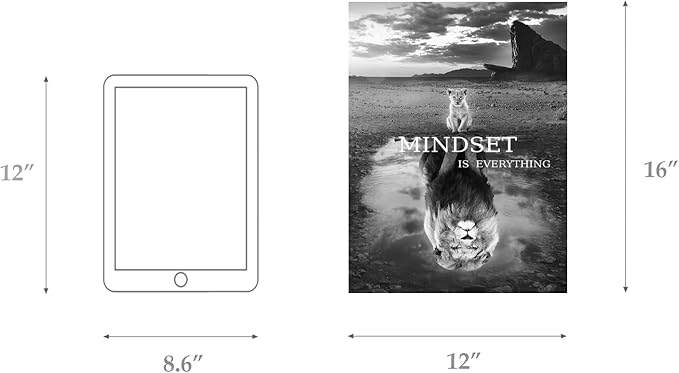 Lion Wall Art Mindset Motivational Animals Prints Poster for Office Wall Decor Modern Canvas Framed Artwork Pictures Ready to Hang12x16inches