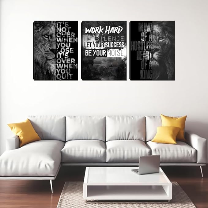 Black Lion Inspirational Office Wall Art Poster Positive Quotes Canvas Picture Print Artwork Motivational Canvas Wall Art Framed Wall Decor for Gym Office Workplace Bedroom Living Room (60"Wx28"H)