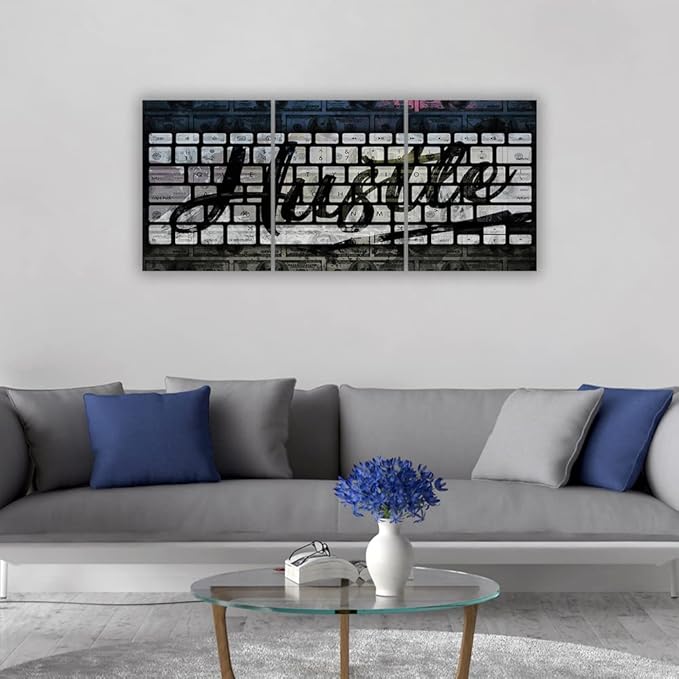 Inspirational Hustle Wall Art Motivational Office Painting Pictures Prints 3 Pieces Office Decor and Framed Artwork for Living Room Hotel Wall Decor - 72''W x 36''H