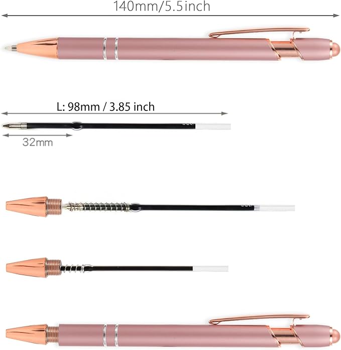 MengRan 3.85'' Ballpoint Ink Pen Refills for Click Pens, 1 mm Medium Point Tip, (Refills-Blue ink-10Pcs)