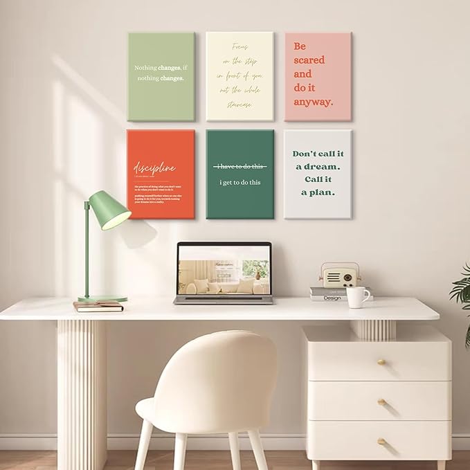 Office Wall Art Motivational Posters Inspirational Quote Canvas Wall Decor Office Positive Pictures Inspirational Classroom Art Motivational Work Prints for Gym Home 8x10 Inch Wrapped Canvas Set of 6