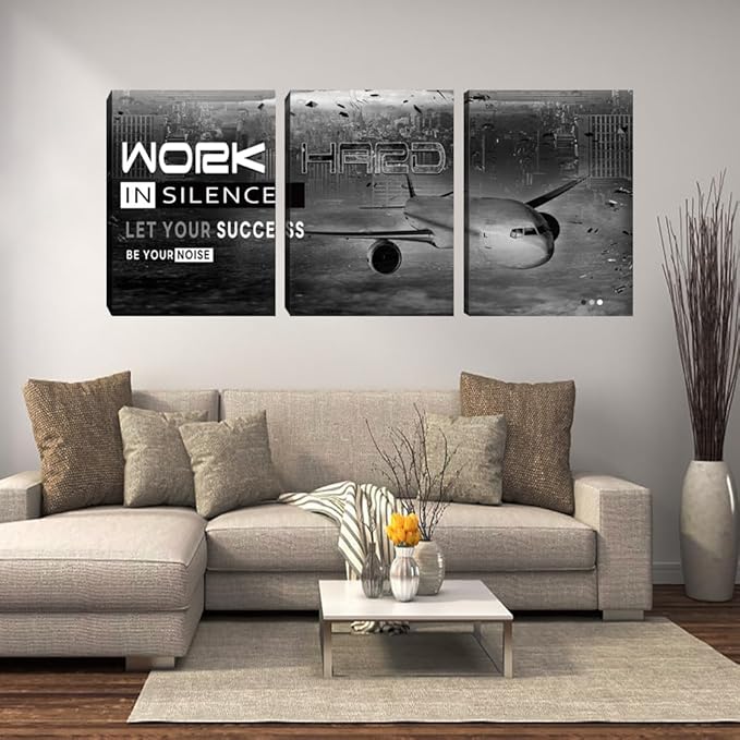 Motivational Wall Art Canvas Office Wall Decor Inspirational Wall Art Success Picture Painting Print Framed Canvas Artwork 3 Pieces Wall Decor for Living Room Bedroom Gym(60''Wx 28''H)