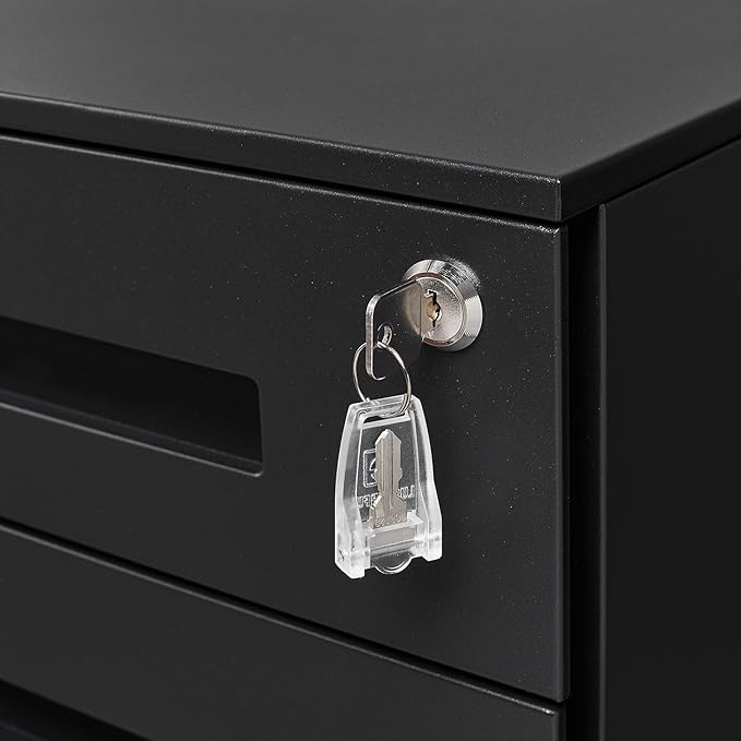3-Drawer Mobile File Cabinets Rolling Metal Filing Cabinet for Legal & Letter File Anti-tilt Design with Lock Under Desk Office Drawers Fully Assembled Except Casters (Matt Black)