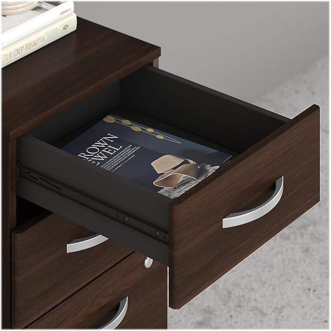 Bush Business Furniture Hybrid 3 Drawer Mobile File Cabinet-Assembled, Black Walnut