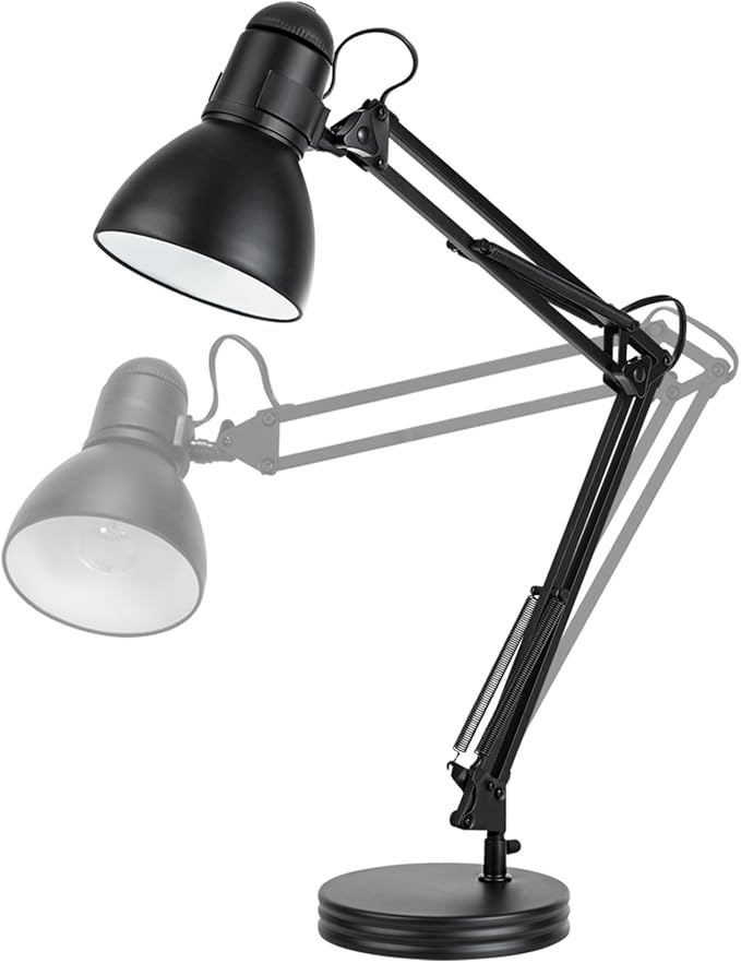 Globe Electric 5698601 28" Heavy Base Top Moving Spring Balanced Swing Arm Desk Lamp, Black, On/Off Rotary Switch on Shade, Office Decor, Reading Light, Home Essentials, Room Lighting