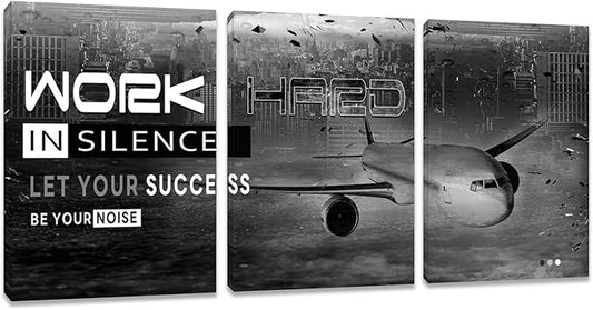 Motivational Wall Art Canvas Office Wall Decor Inspirational Wall Art Success Picture Painting Print Framed Canvas Artwork 3 Pieces Wall Decor for Living Room Bedroom Gym(60''Wx 28''H)