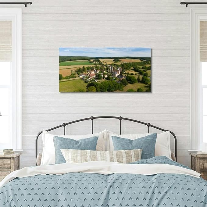 The traditional village Beuvron the Burgundy France summer Canvas Wall Art Large Framed Prints Pictures Wall Decor Posters Painting Artwork for Living Room Bedroom Kitchen Bathroom 16x30